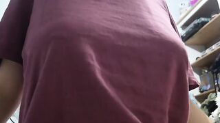 Zubizy Lifts Her Maroon Shirt to Reveal Big Tits