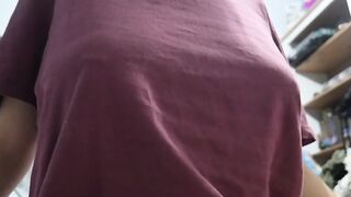 Zubizy Lifts Her Maroon Shirt to Reveal Big Tits