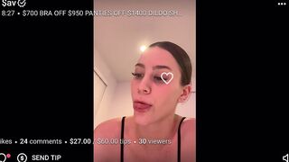 Ur69b4by Holds a Pink Dildo Topless in the Bedroom