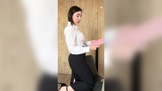 Monamity Performs Striptease in Black Thong and High Heels at the Office