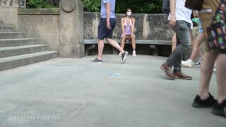 Bralessforever Rocky Purple Dress Walking Half Naked On Public Streets