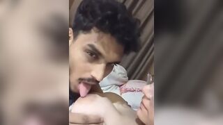 Indian Babe Teases Her Tits While BF Licks Them
