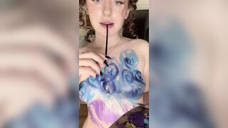 Curlyjoeee Drawing Art On Her Nude Tits With Brush Onlyfans
