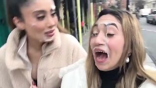 Girls Stroll Downtown With Facial Cum Dripping